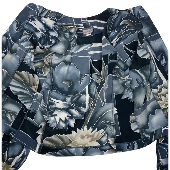 Vintage Button Up Long Sleeve Blue Black Blouse Jacket Womens Small Bora Bora - Picture 6 of 12